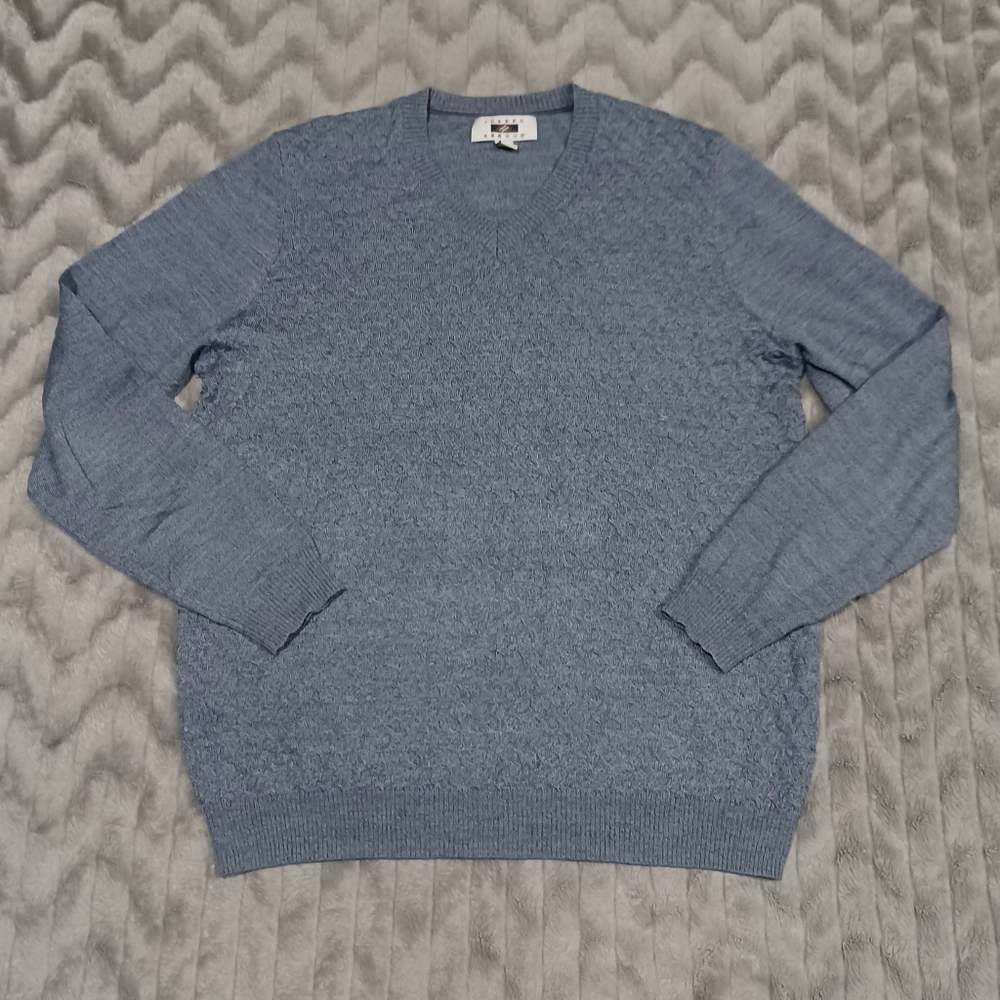 Joseph Abboud Mens Size L Blue Long Sleeve Textured Merino Wool Blend Sweater